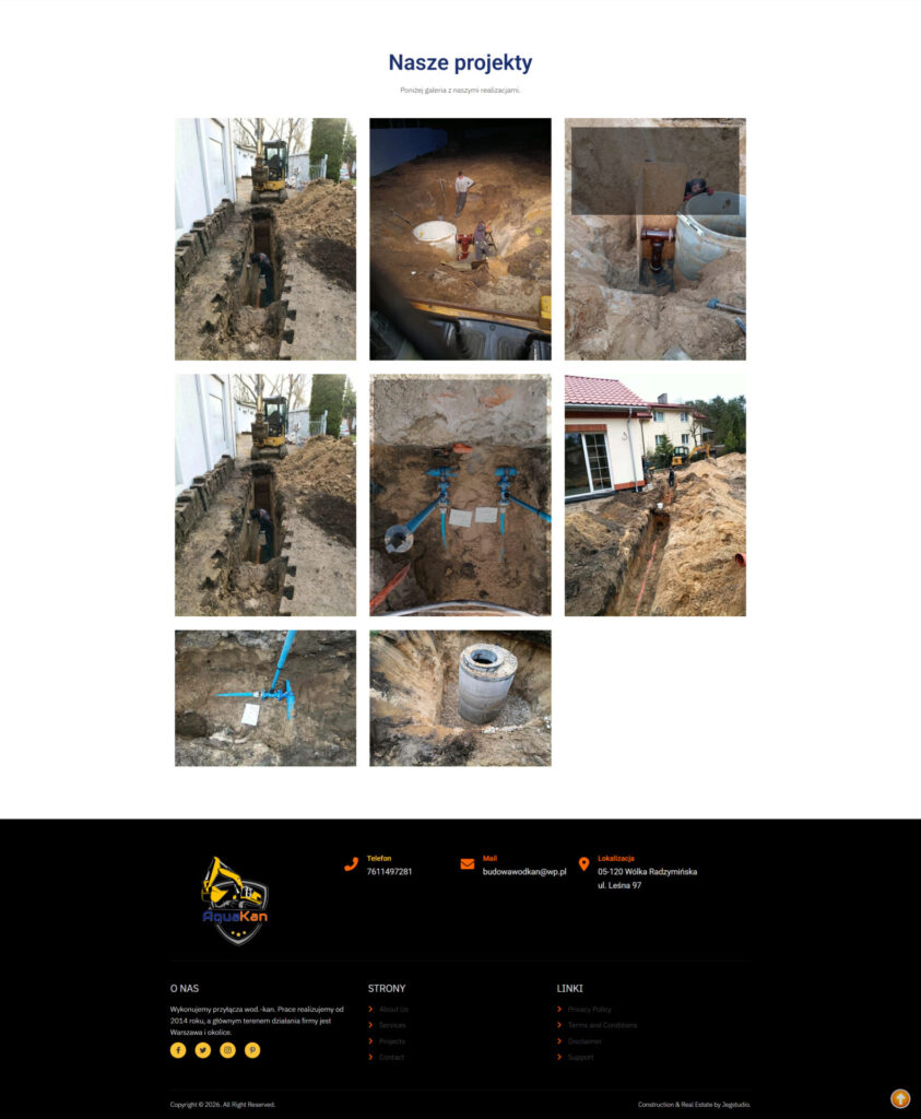 Strona internetowa dla firmy wod-kan projekty