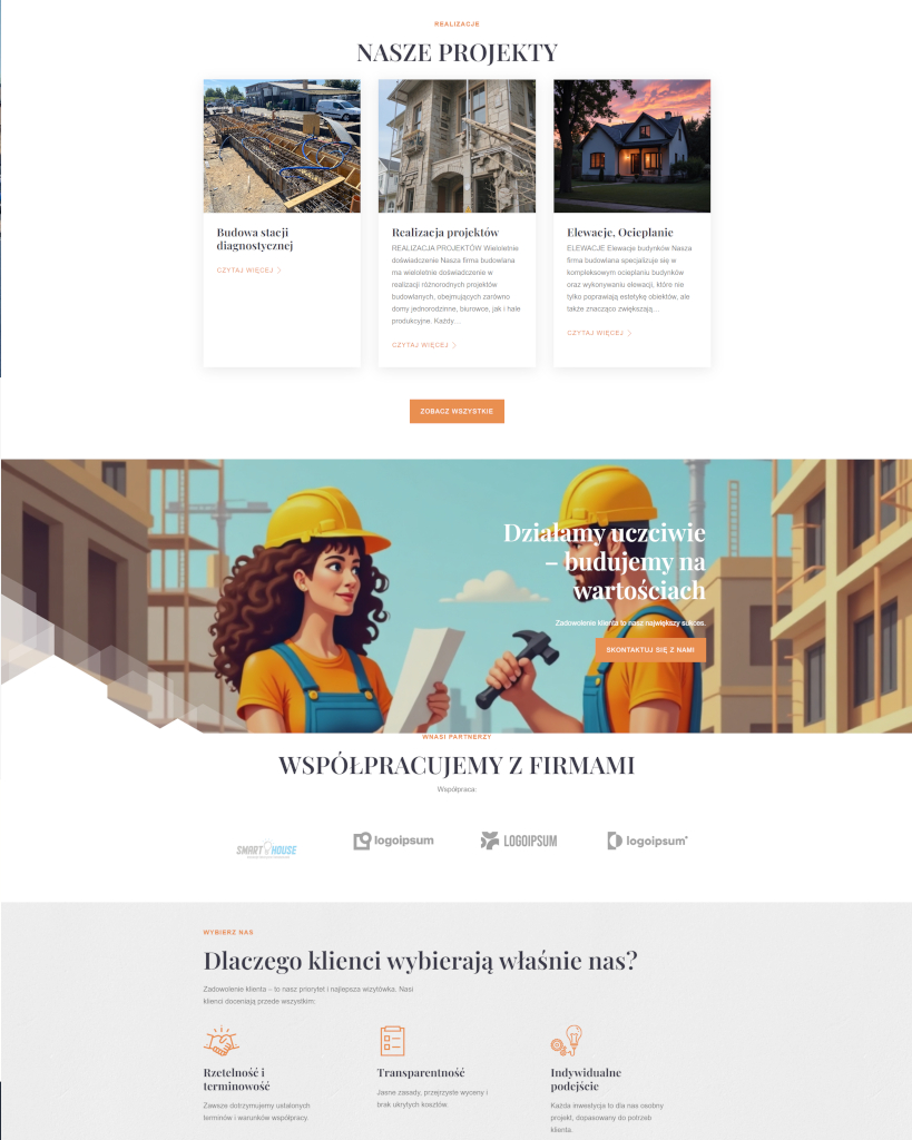 Strona internetowa dla firmy budowlanej – galeria prac